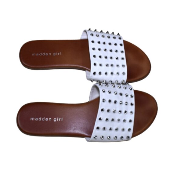 Steve Madden Farrin White Spiked Slip-On Sandals Size 8 - Picture 1 of 11